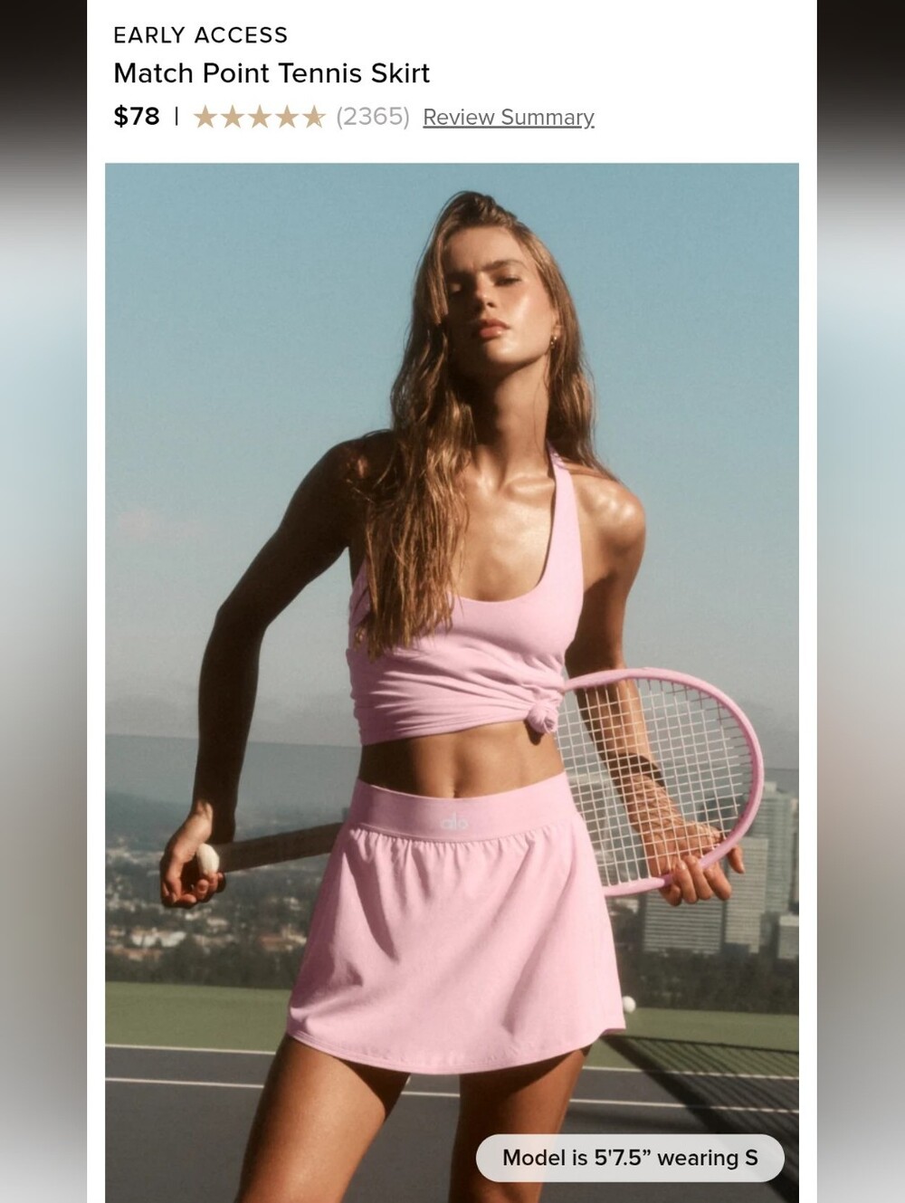 Alo Yoga Pink Marshmallow New Release Coming Match Point Skirt Same Day Shipping
